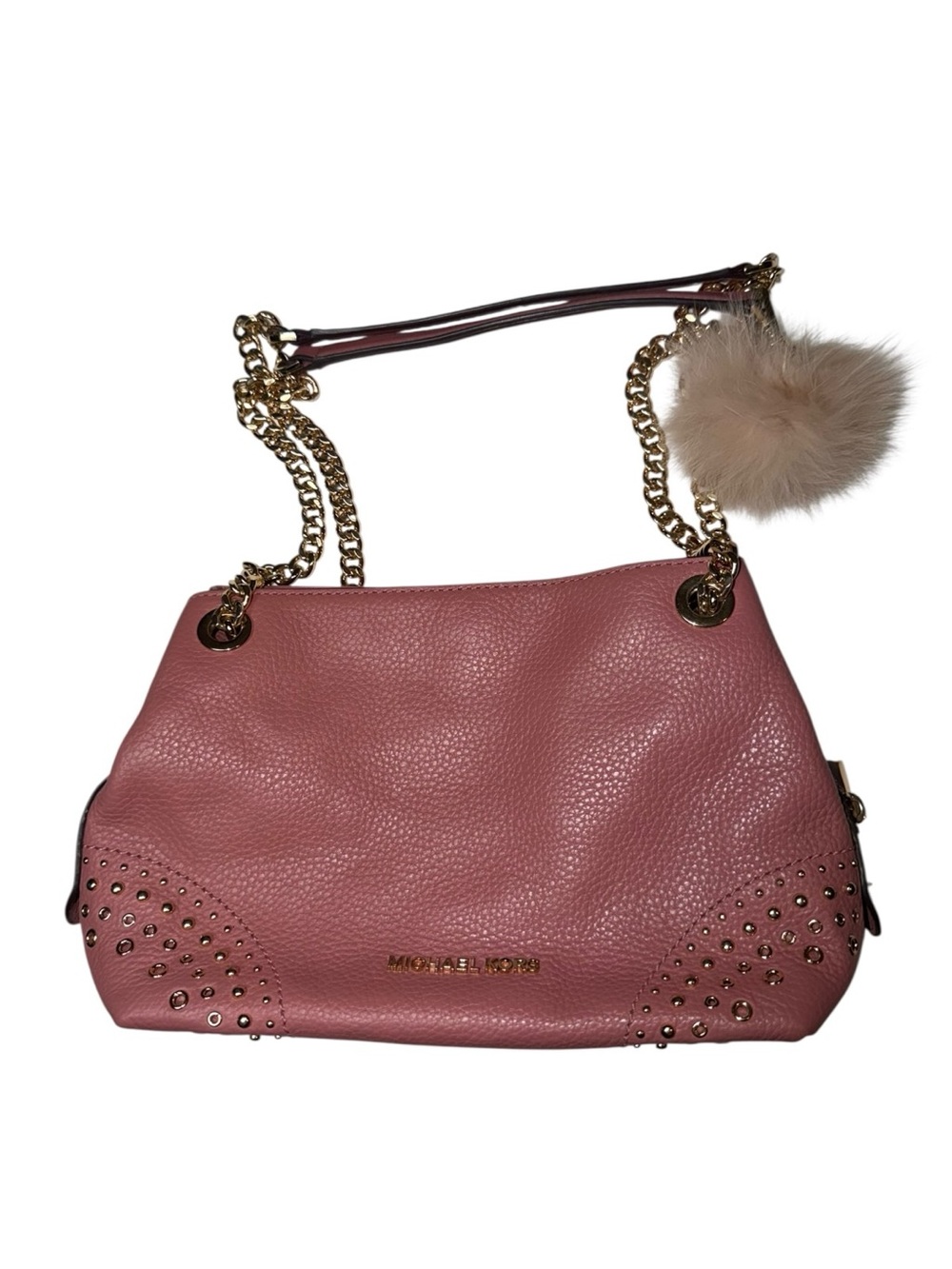 Michael Kors Rose Pink Pebbled Leather Shoulder Bag with Gold Chains
